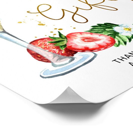 Champagner und Erdbeeren Brautparty Tafelzeichen Poster (Ecke)