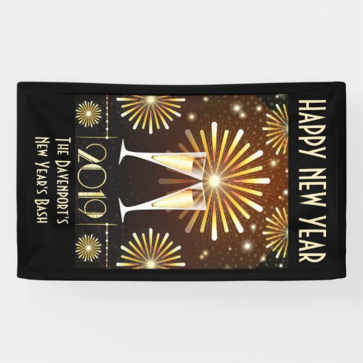 Champagner und Feuerwerk Silvester 2019 Banner (Horizontal)