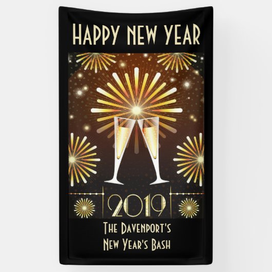 Champagner und Feuerwerk Silvester 2019 Banner (Vertikal)