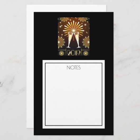 Champagner und Feuerwerk Silvester 2019 Briefpapier (Vorne/Hinten)