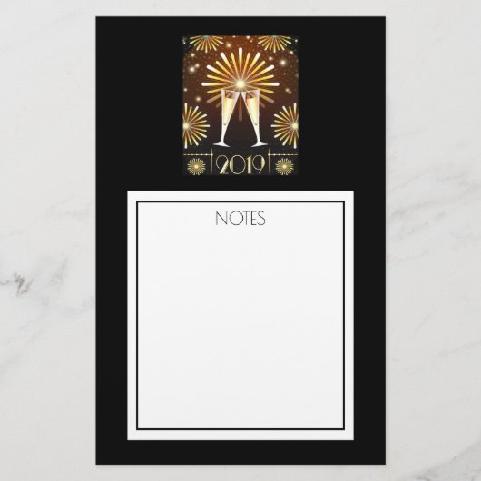 Champagner und Feuerwerk Silvester 2019 Briefpapier (Vorderseite)