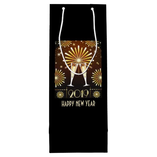 Champagner und Feuerwerk Silvester 2019 Geschenktüte Für Weinflaschen (Rückseite)
