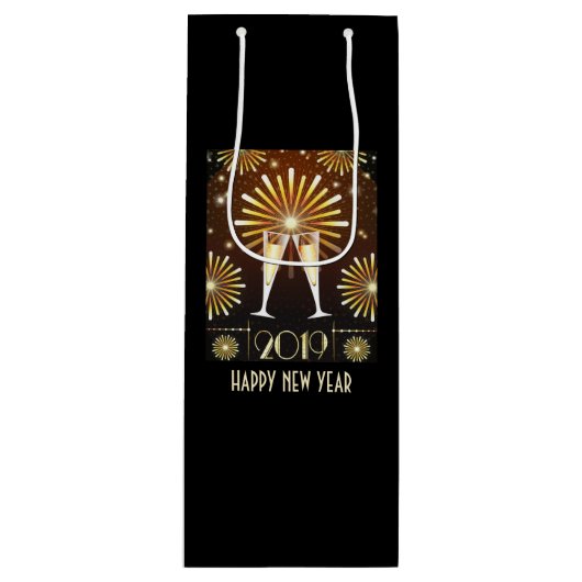 Champagner und Feuerwerk Silvester 2019 Geschenktüte Für Weinflaschen (Vorderseite)