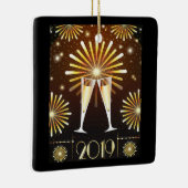 Champagner und Feuerwerk Silvester 2019 Keramikornament (Rechts)