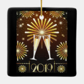 Champagner und Feuerwerk Silvester 2019 Keramikornament (Rückseite)