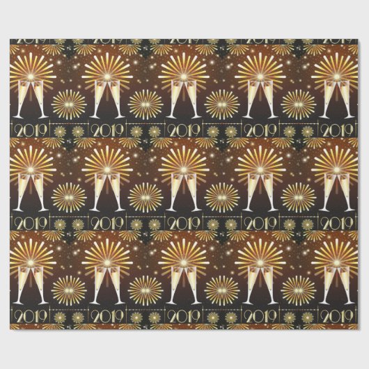 Champagner und Feuerwerk Silvester 2019 Muster Geschenkpapier (Flach)