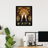 Champagner und Feuerwerk Silvester 2019 Poster (Heimbüro)