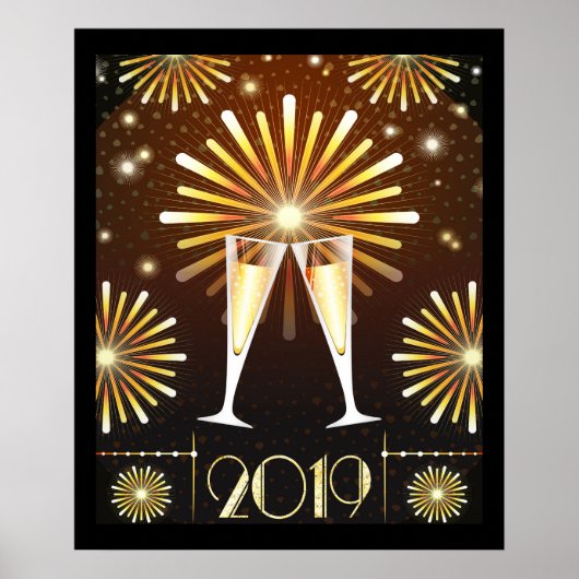 Champagner und Feuerwerk Silvester 2019 Poster (Vorne)