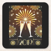 Champagner und Feuerwerk Silvester 2019 Rechteckiger Pappuntersetzer (Vorderseite)