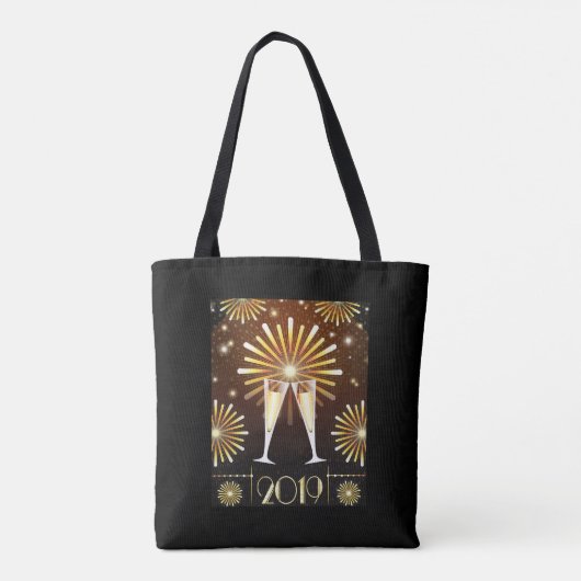 Champagner und Feuerwerk Silvester 2019 Tasche (Rückseite)