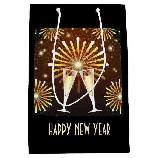 Champagner- und Feuerwerk-Silvester Mittlere Geschenktüte (Vorderseite)