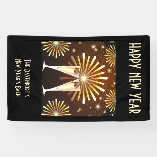 Champagner und Feuerwerk Silvester Party Banner (Horizontal)