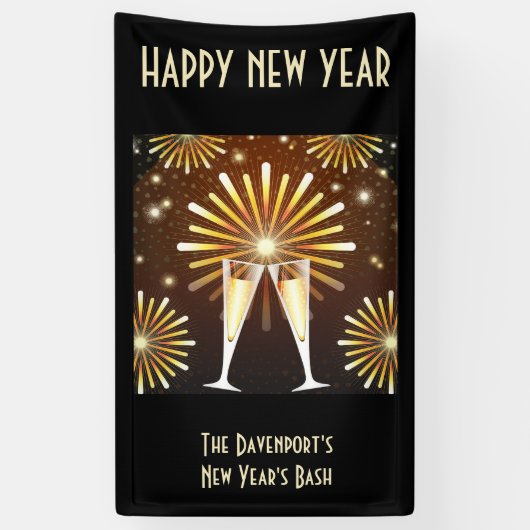Champagner und Feuerwerk Silvester Party Banner (Vertikal)