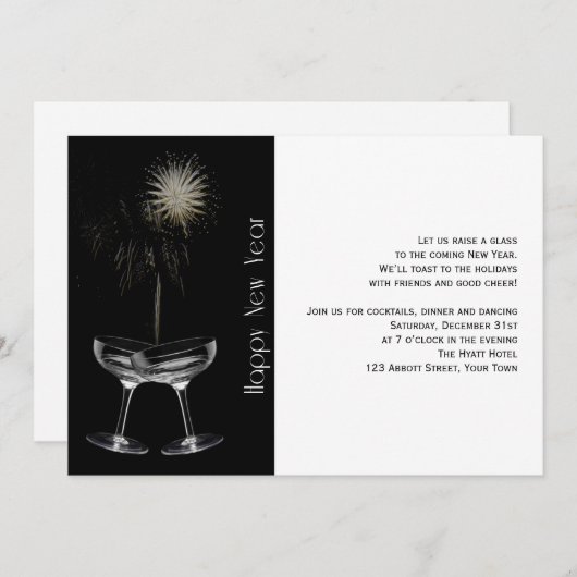 Champagner und Feuerwerk Silvester Party Einladung (Vorne/Hinten)