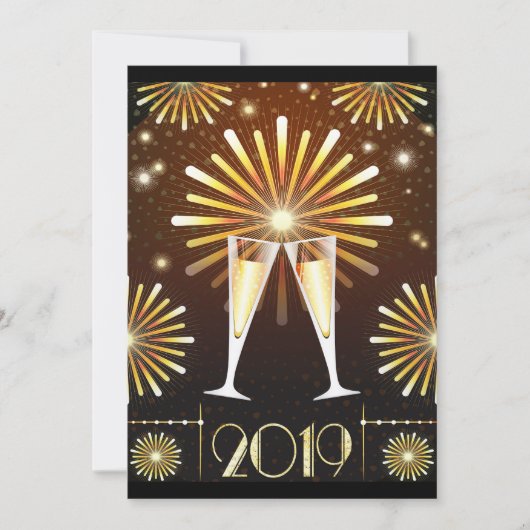 Champagner und Feuerwerkskörper - Einladung Neujah (Vorderseite)