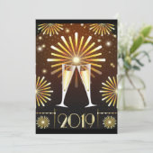 Champagner und Feuerwerkskörper - Einladung Neujah (Stehend Vorderseite)