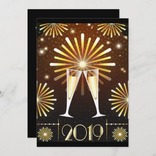 Champagner und Feuerwerkskörper - Einladung Neujah (Vorne/Hinten)