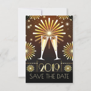 Champagner und Feuerwerkskörper Neue Jahre Save th The Date