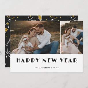 Champagner und Gläser Foto Frohes Neujahrsgrußkart Feiertagskarte