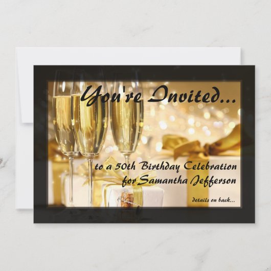 Champagner und Glitzern Golden 50. Einladungen (Vorderseite)