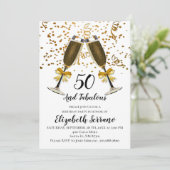 Champagner und Gold Confetti Weißer 50. Geburtstag Einladung (Stehend Vorderseite)