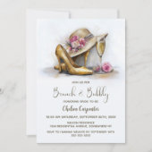 Champagner und Goldene Schuhe Brunch und Bubbly Einladung (Vorderseite)
