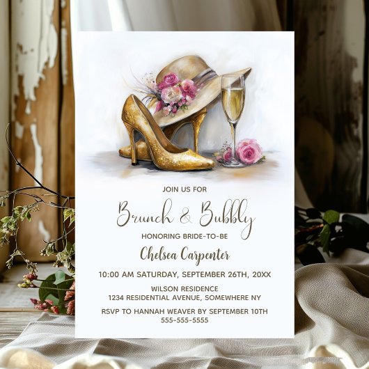 Champagner und Goldene Schuhe Brunch und Bubbly Einladung