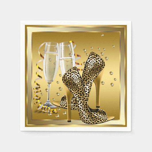 Champagner und High Heel Shoes Serviette (Vorderseite)