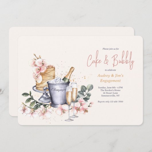Champagner und Kuchen Einladung (Vorne/Hinten)