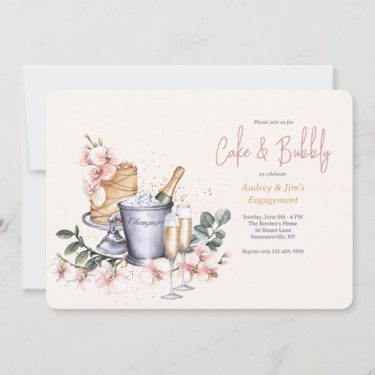Champagner und Kuchen Einladung (Vorderseite)