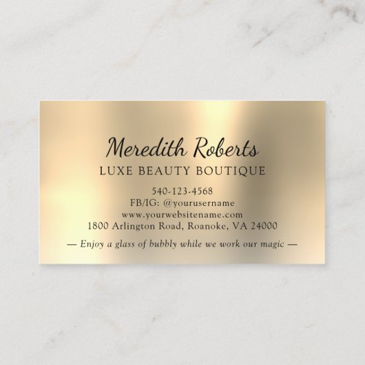 Champagner und Makeup Gold Foil Glitzer Visitenkarte (Rückseite)