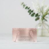 Champagner und Makeup Rose Gold Foil Glitzer Visitenkarte (Stehend Vorderseite)