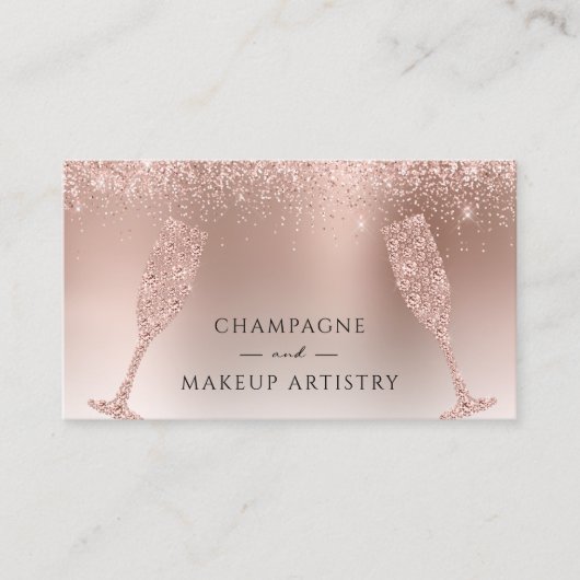 Champagner und Makeup Rose Gold Foil Glitzer Visitenkarte (Vorderseite)