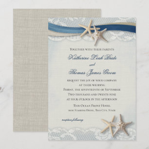 Champagner und marineblaue Vintage-Strand- und Spi Einladung