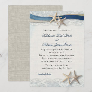 Champagner und marineblaue Vintage-Strand- und Spi Einladung