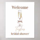 Champagner und Perlen Brautparty Zeichen Poster (Vorne)