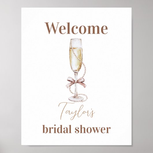 Champagner und Perlen Brautparty Zeichen Poster (Vorne)