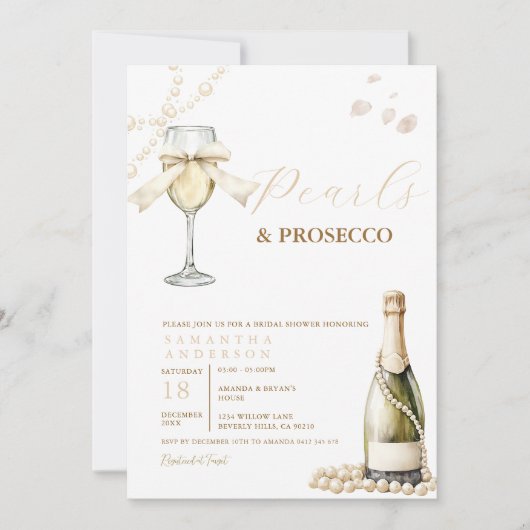 Champagner und Perlen Eleganter Brautbrunch Einladung (Vorderseite)