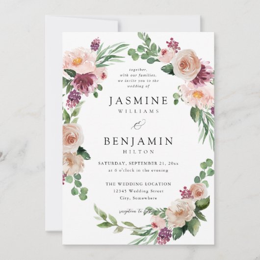 Champagner und Rosa Floral 4 Einladung (Vorderseite)