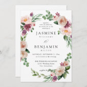 Champagner und Rosa Floral 4 Einladung (Vorne/Hinten)