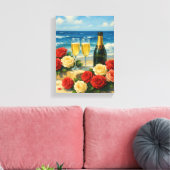 Champagner und Rose am romantischen Strand Leinwanddruck (Insitu (Wohnzimmer))