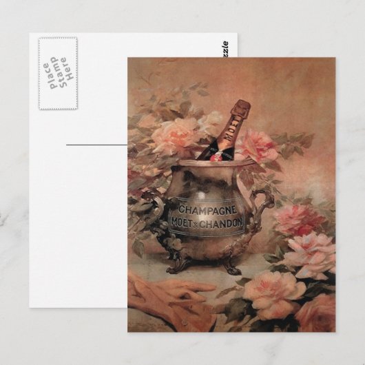 Champagner und Rose Postkarte (Vorne/Hinten)