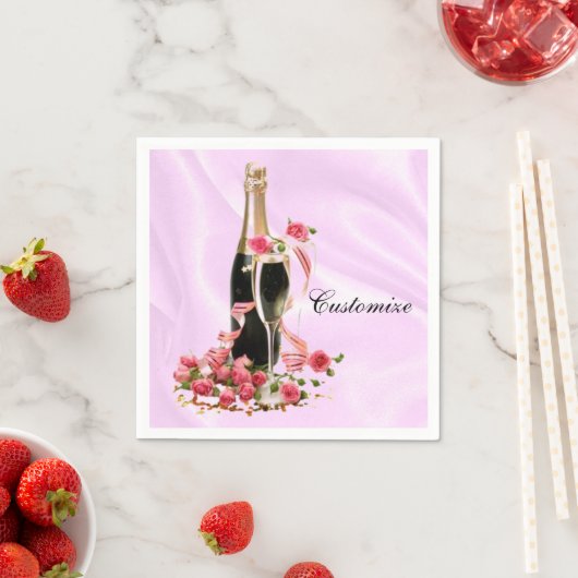 Champagner und Rose Rosa Satin Napkins Serviette (Beispiel)