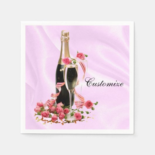 Champagner und Rose Rosa Satin Napkins Serviette (Vorderseite)