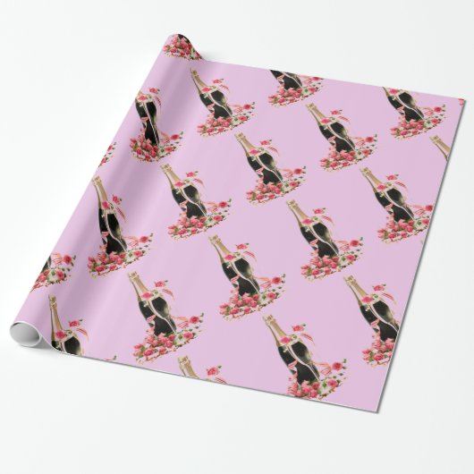 Champagner und Rose Rosa Wrapping Paper Geschenkpapier (Ungerollt)