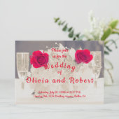 Champagner und rote Rosen Einladung (Stehend Vorderseite)