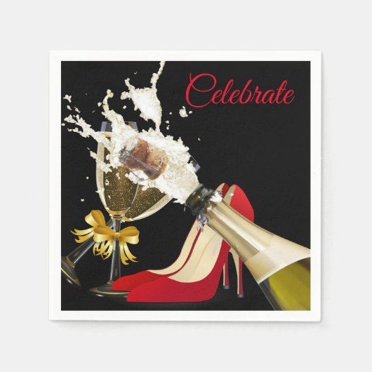 Champagner und rote Schuhe Papiertuch Serviette (Vorderseite)