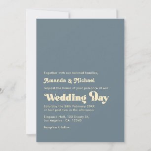 Champagner und staubblaue typografische Hochzeit Einladung