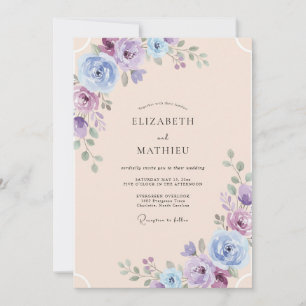 Champagner-Veilchen-Pfingstrosen-Hochzeit Einladung