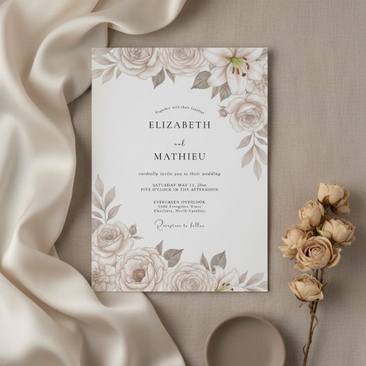 Champagner verfeinert florale Hochzeit Einladung